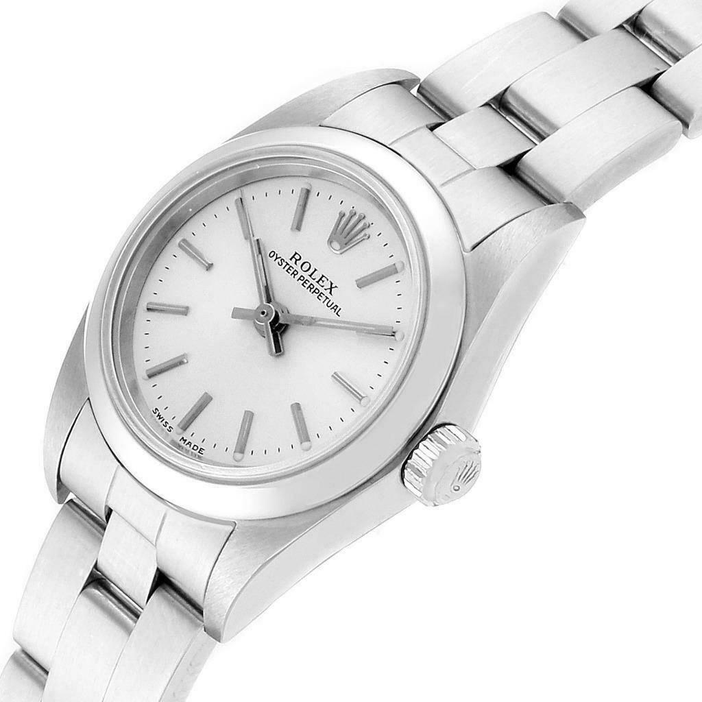 Rolex Oyster Perpetual 24 Nondate Silver Dial Ladies Watch 76080 Papers In Excellent Condition In Atlanta, GA