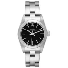 Rolex Oyster Perpetual 24mm Black Dial Steel Ladies Watch 76080 Box Papers