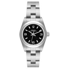 Rolex Oyster Perpetual Black Dial Steel Ladies Watch 76080 Box Papers