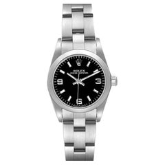 Rolex Oyster Perpetual 24mm Black Dial Steel Ladies Watch 76080 Box Papers
