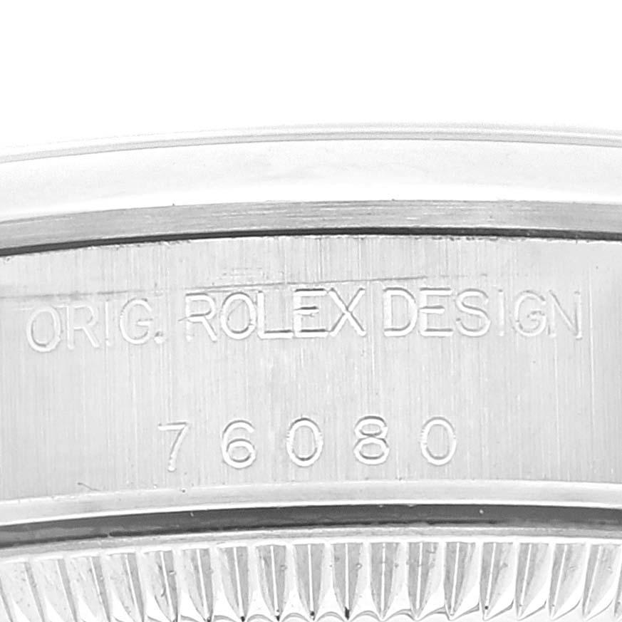 Rolex Oyster Perpetual Black Dial Steel Ladies Watch 76080 In Excellent Condition In Atlanta, GA