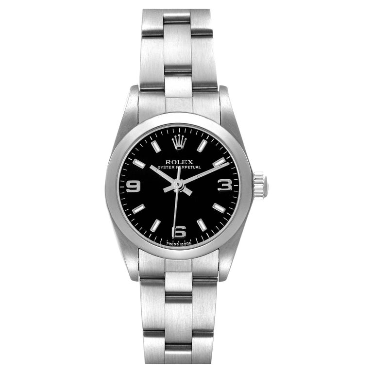 Rolex Oyster Perpetual 24mm Schwarzes Zifferblatt StahlDamenuhr 76080