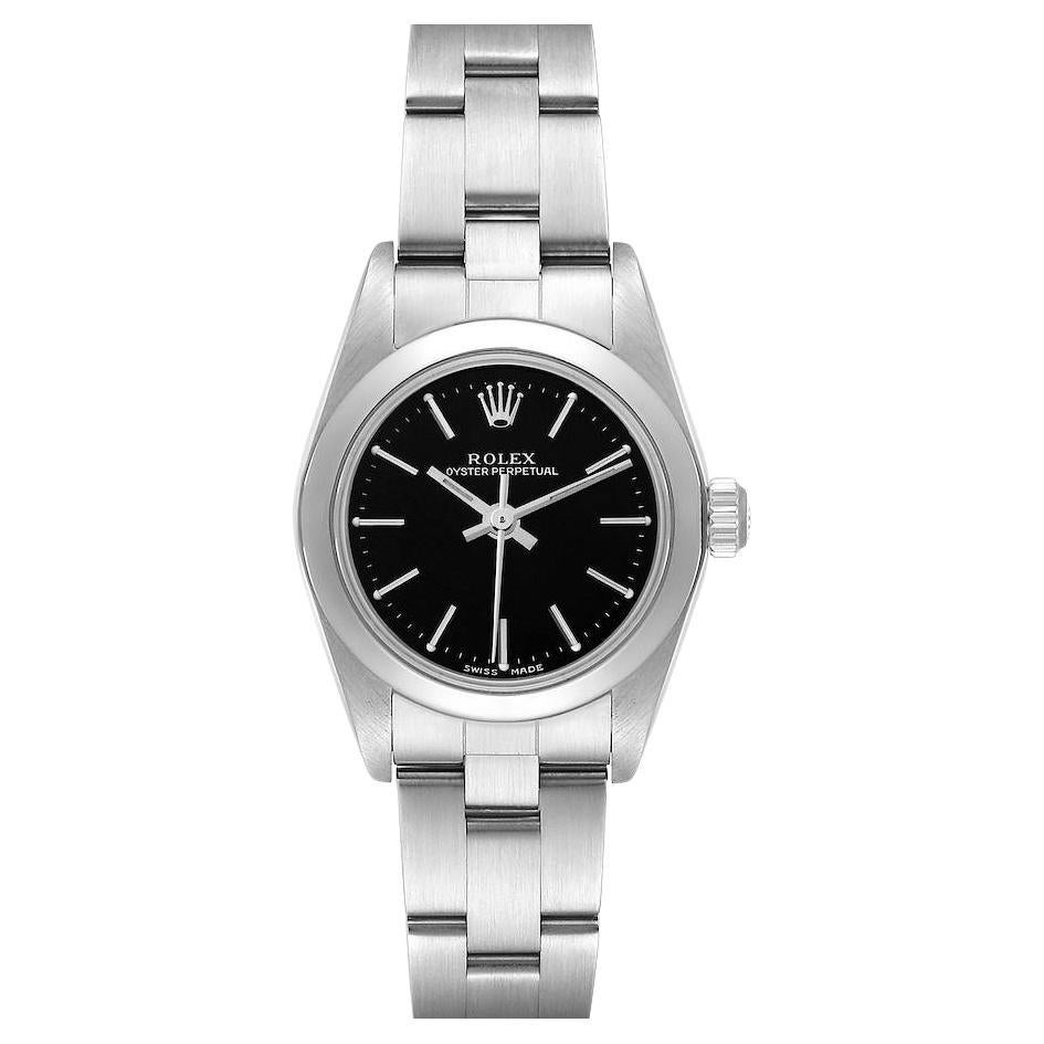 Rolex Oyster Perpetual Black Dial Steel Ladies Watch 76080 Papers