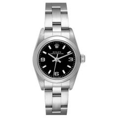 Rolex Oyster Perpetual 24mm Black Dial Steel Ladies Watch 76080 Papers