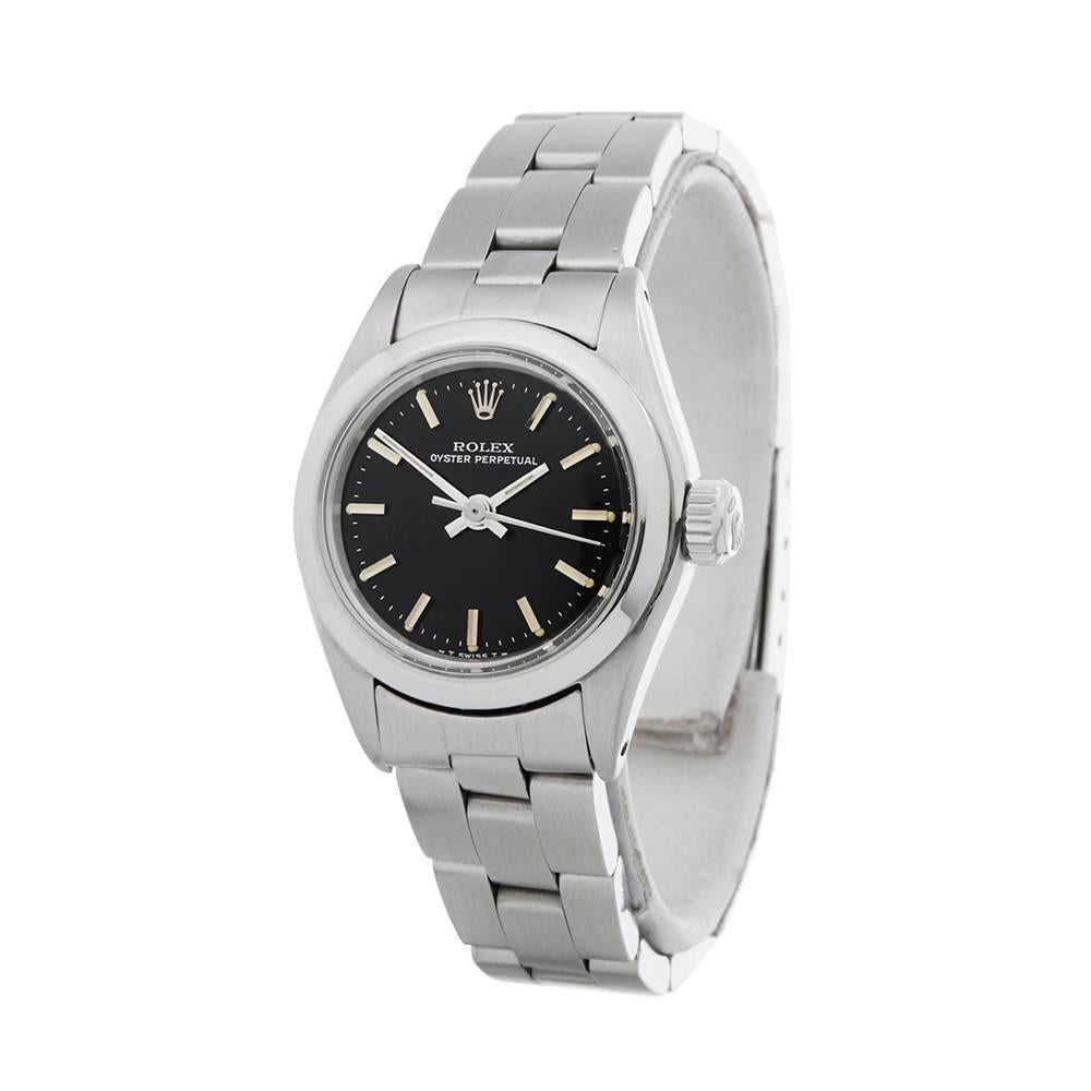 Ref: W4991
Manufacturer: Rolex
Model: Oyster Perpetual
Model Ref: 6718
Age: 
Gender: Ladies
Complete With: Xupes Presentation Pouch
Dial: Black Baton
Glass: Plexiglass
Movement: Automatic
Water Resistance: Not Recommended for Use in Water
Case: