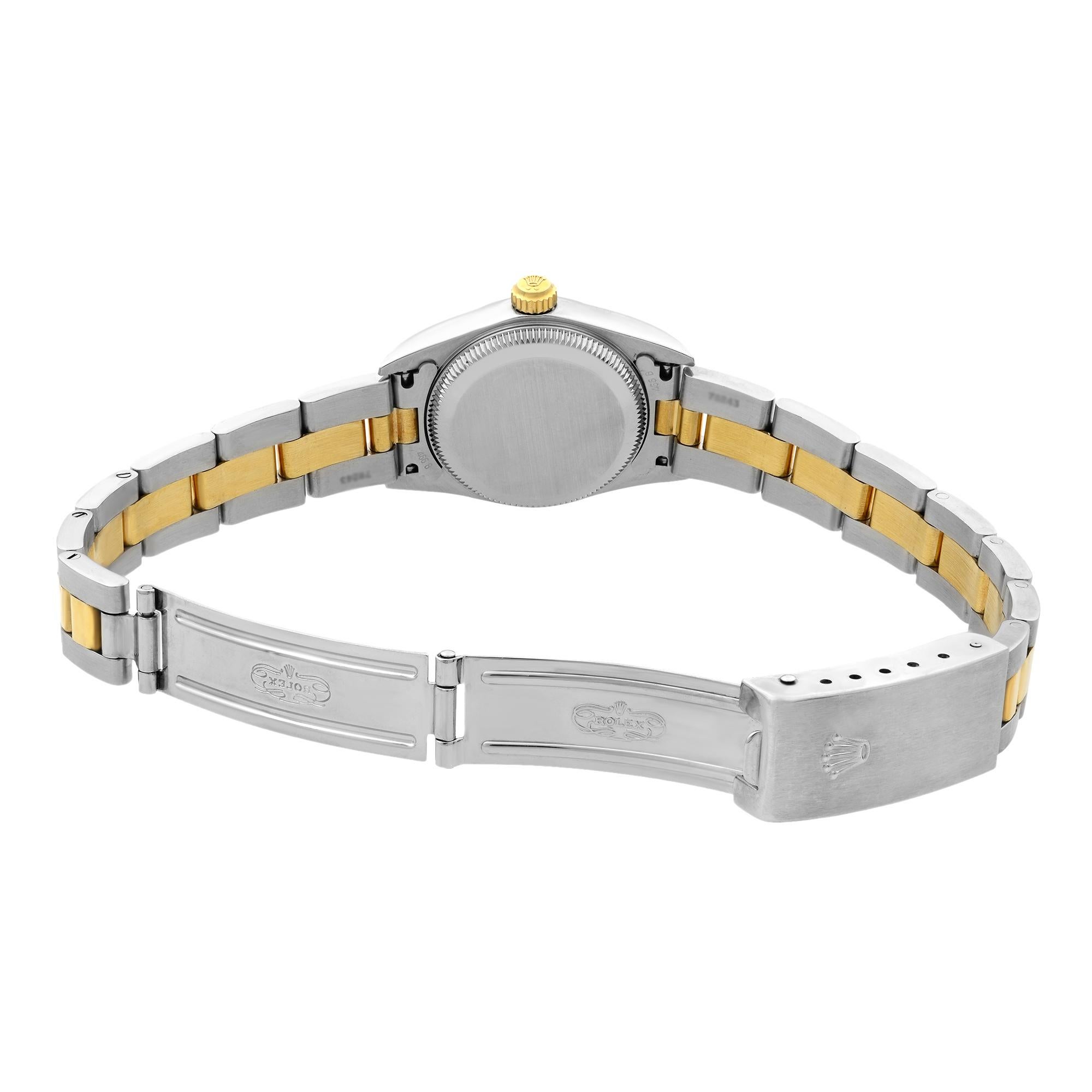 Rolex Oyster Perpetual 18 Karat Gold Steel White Roman Dial Ladies Watch 76193 1