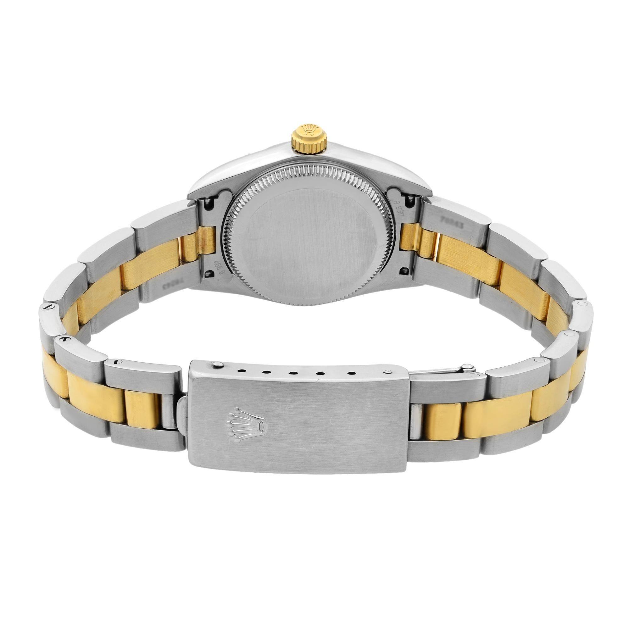 Rolex Oyster Perpetual 18 Karat Gold Steel White Roman Dial Ladies Watch 76193 2