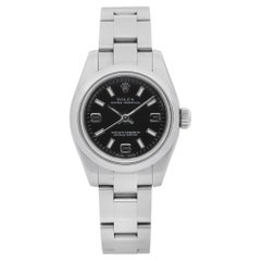 Rolex Oyster Perpetual No Holes Steel Black Dial Ladies Watch 176200