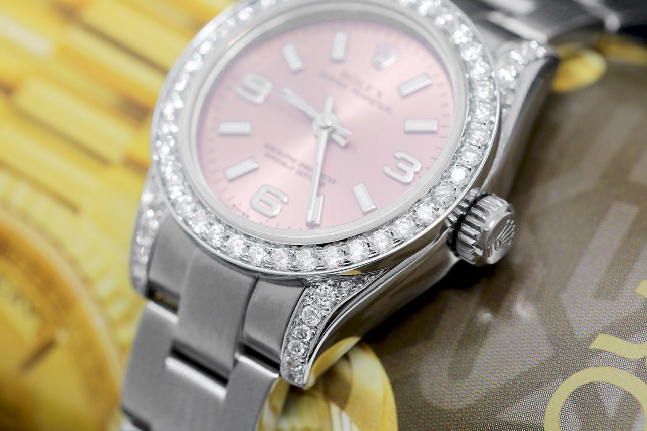 Rolex Montre Oyster Perpetual en acier inoxydable avec diamants, pour femmes  Excellent état - En vente à New York, NY
