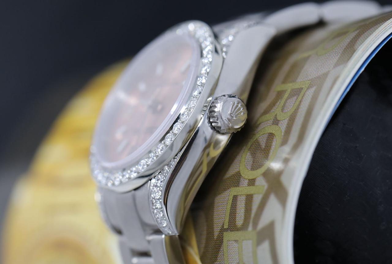 Rolex Oyster Perpetual Edelstahl-Damenuhr mit Diamanten  im Angebot 1