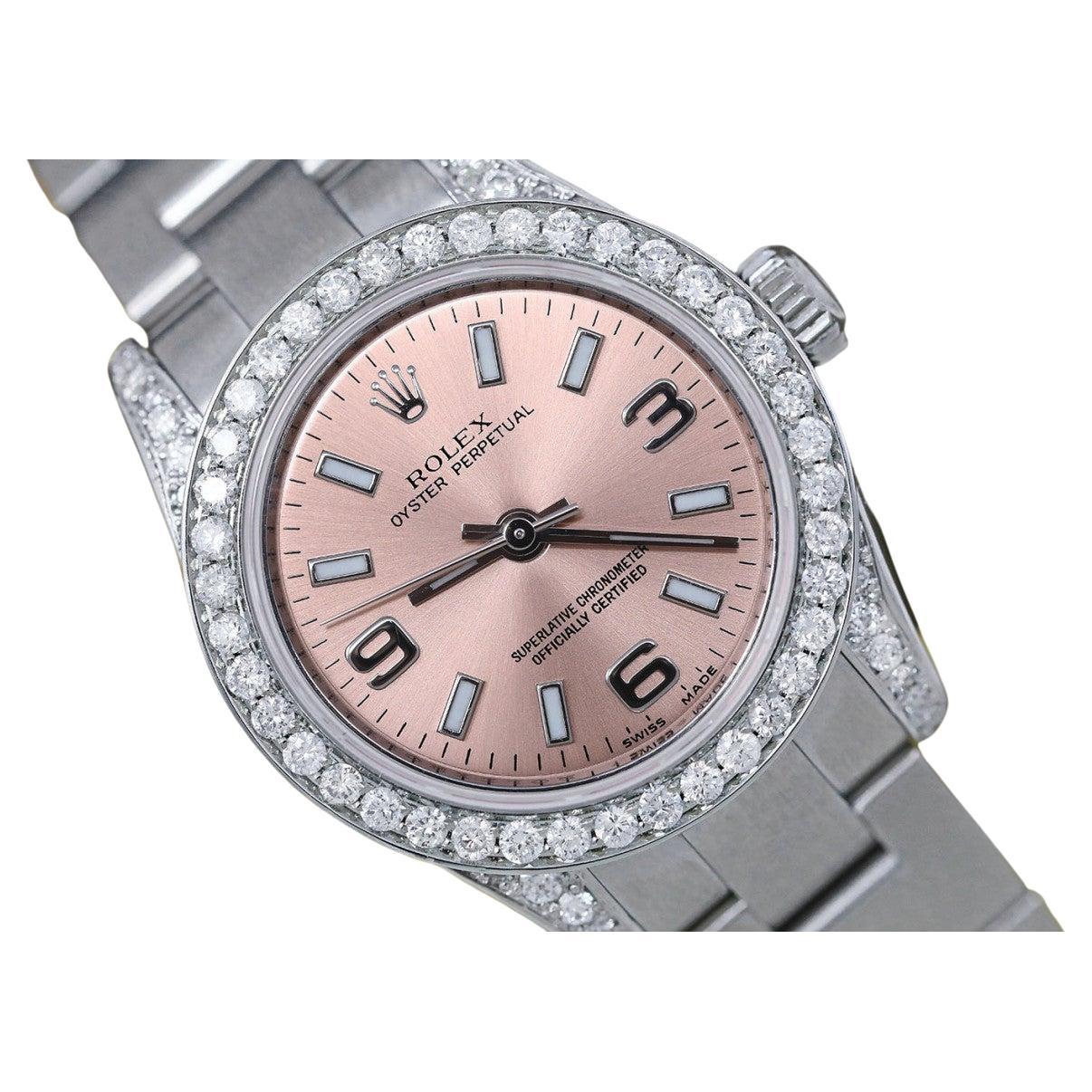 Rolex Oyster Perpetual Stainless Steel Ladies Watch with Diamonds Watch  For Sale