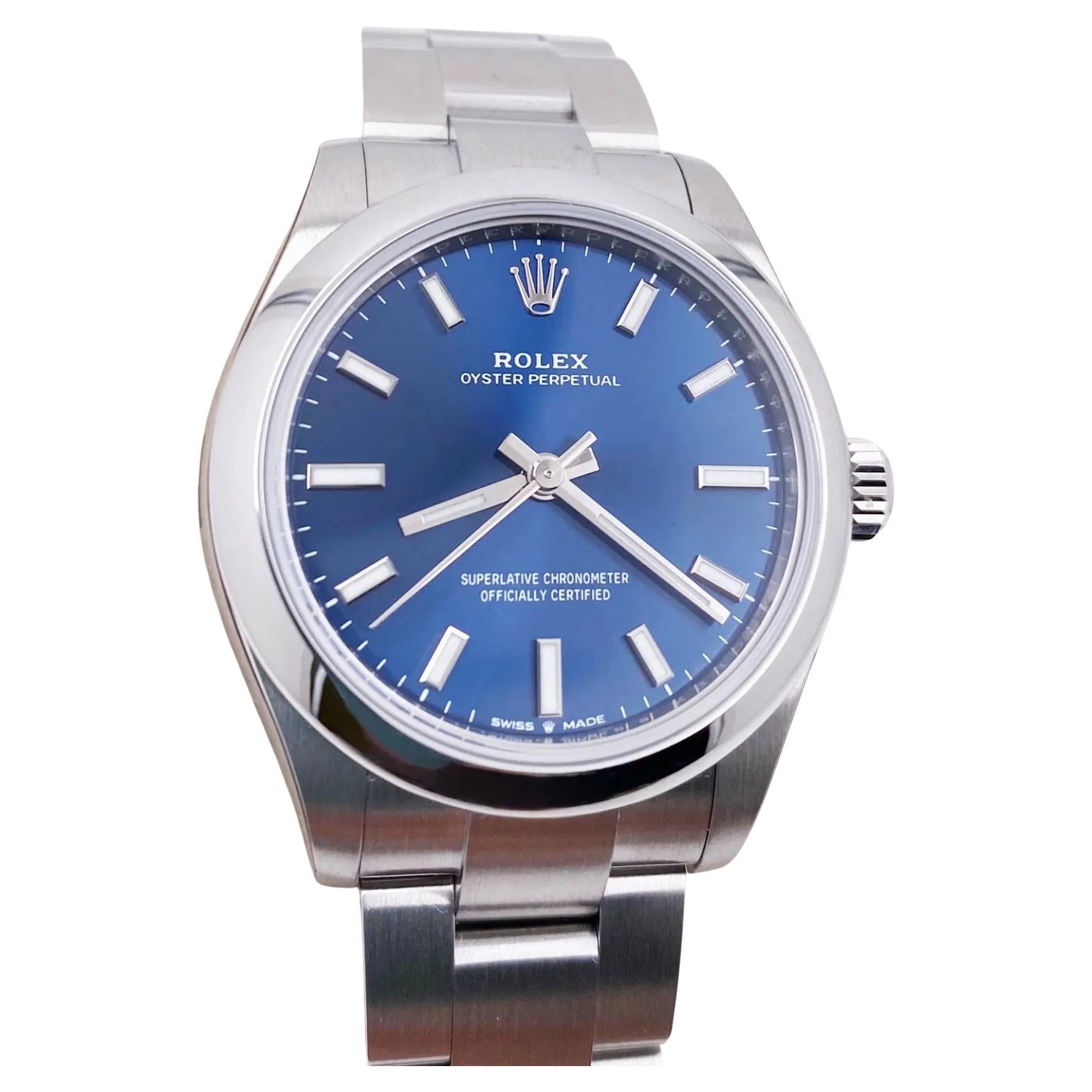 Rolex Oyster Perpetual 277200 grand format 31mm avec cadran bleu et boîte en acier