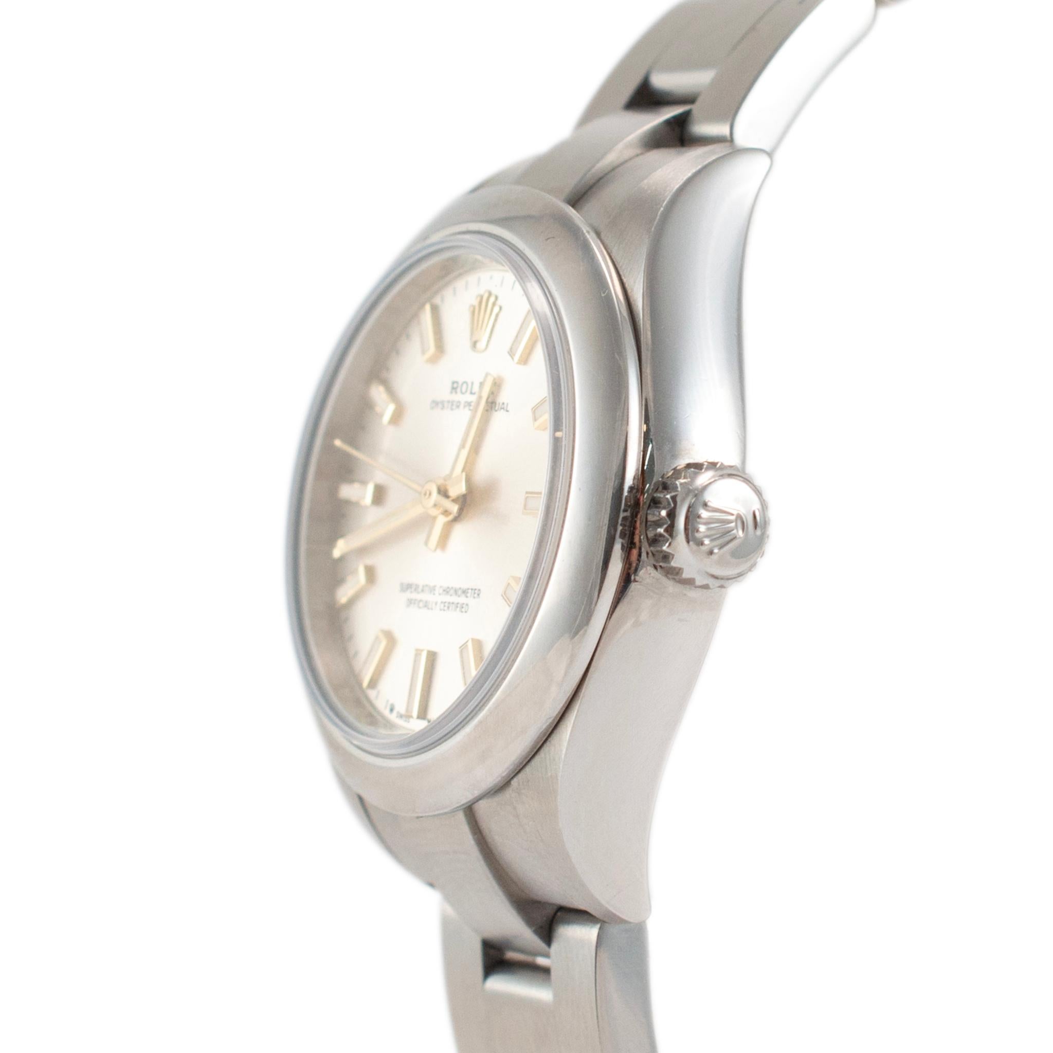 Rolex Oyster Perpetual 28MM 276200 Silber Zifferblatt Oyster Edelstahl-Uhr im Zustand „Hervorragend“ in Houston, TX