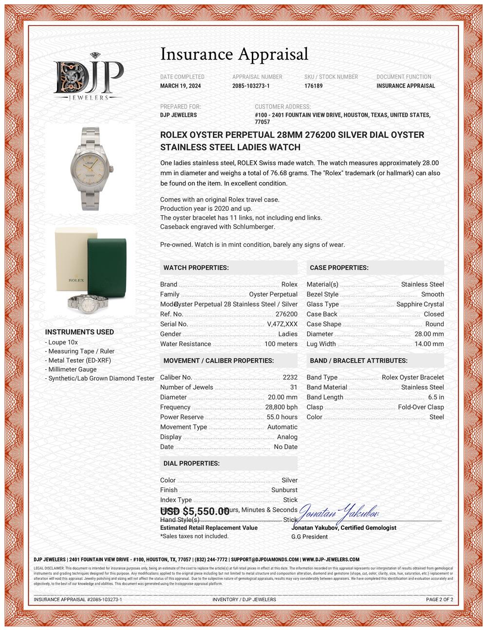 Rolex Oyster Perpetual 28MM 276200 Silber Zifferblatt Oyster Edelstahl-Uhr 5
