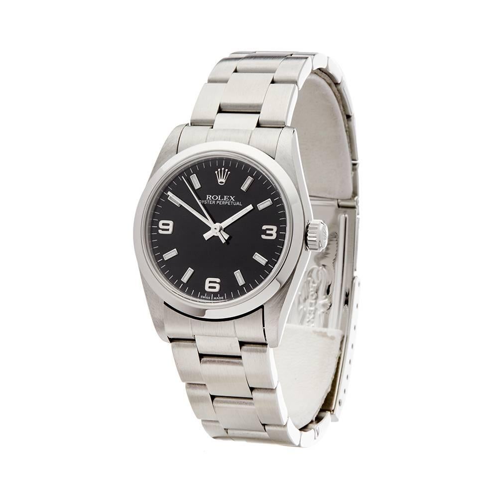 Ref: W5041
Manufacturer: Rolex
Model: Oyster Perpetual
Model Ref: 77080
Age: 15th December 2002
Gender: Ladies
Complete With: Xupes Presenation Pouch & Guarantee
Dial: Black Arabic
Glass: Sapphire Crystal
Movement: Automatic
Water Resistance: To