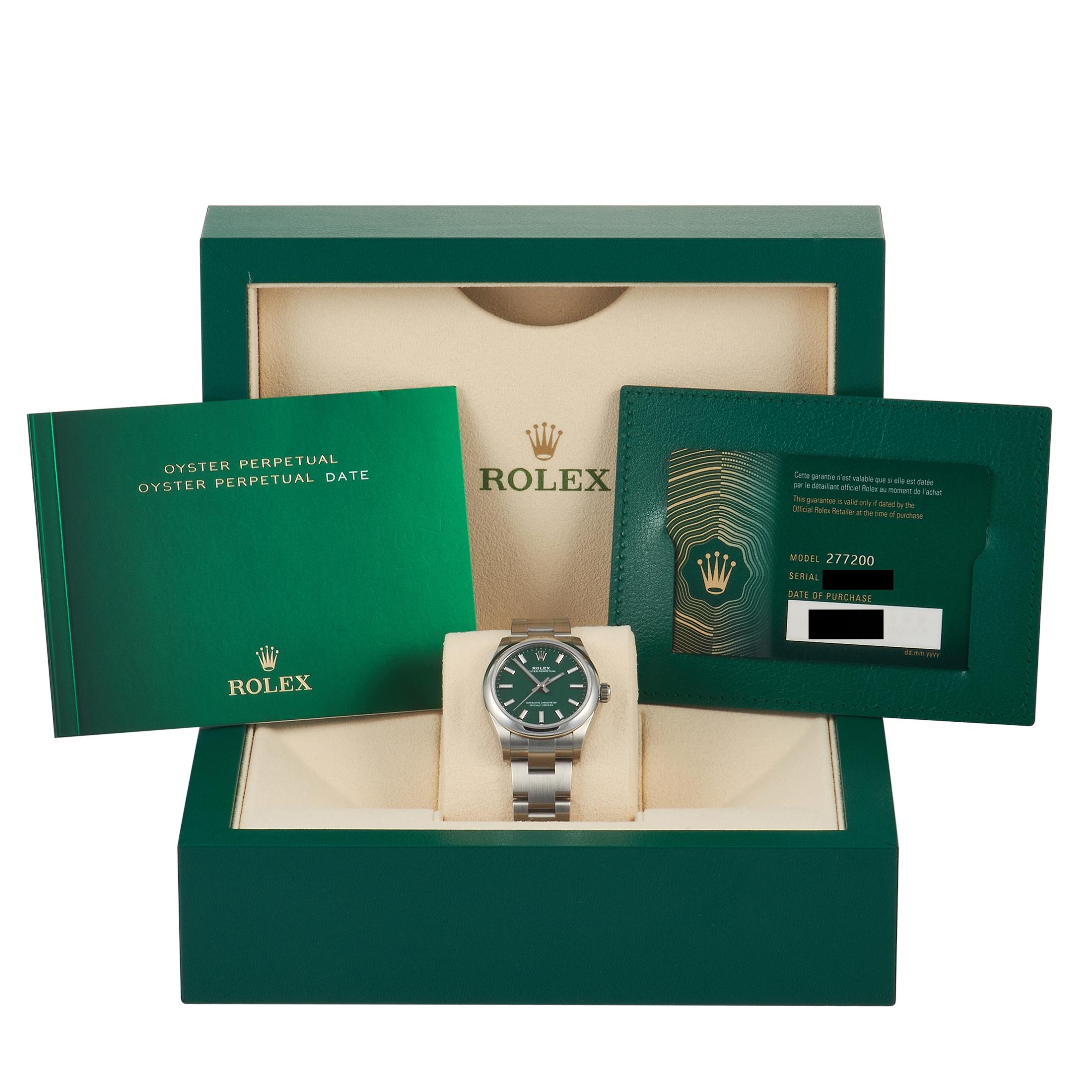 Rolex Oyster Perpetual 31 Green Dial Ladies Watch 277200 1