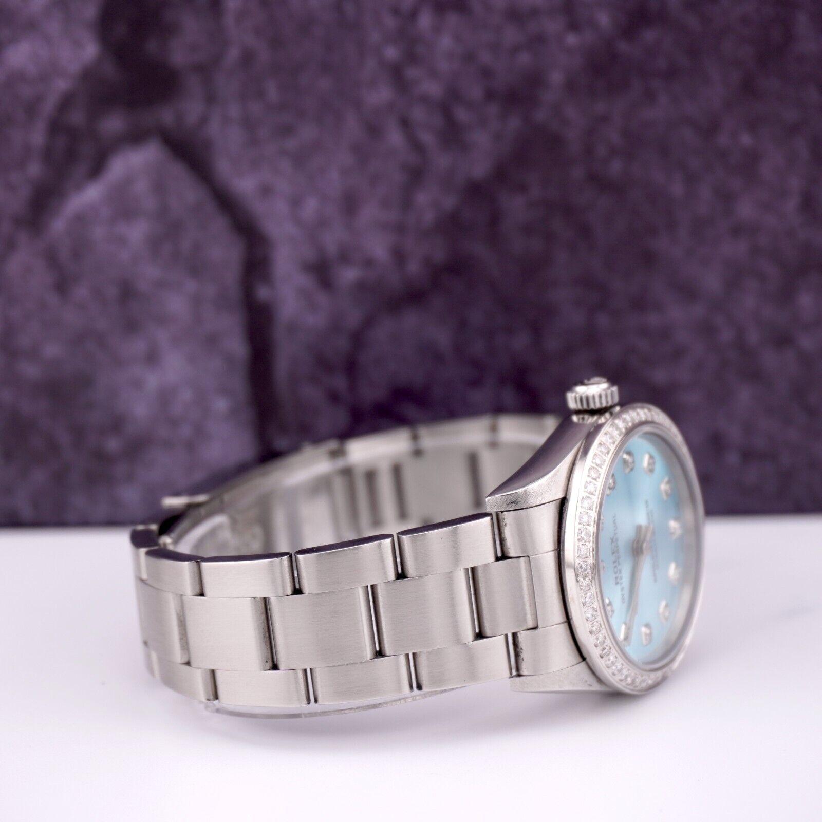 Modern Rolex Oyster Perpetual 31mm 1.75ct Diamonds ICE Blue Steel Watch Ref 77080 For Sale