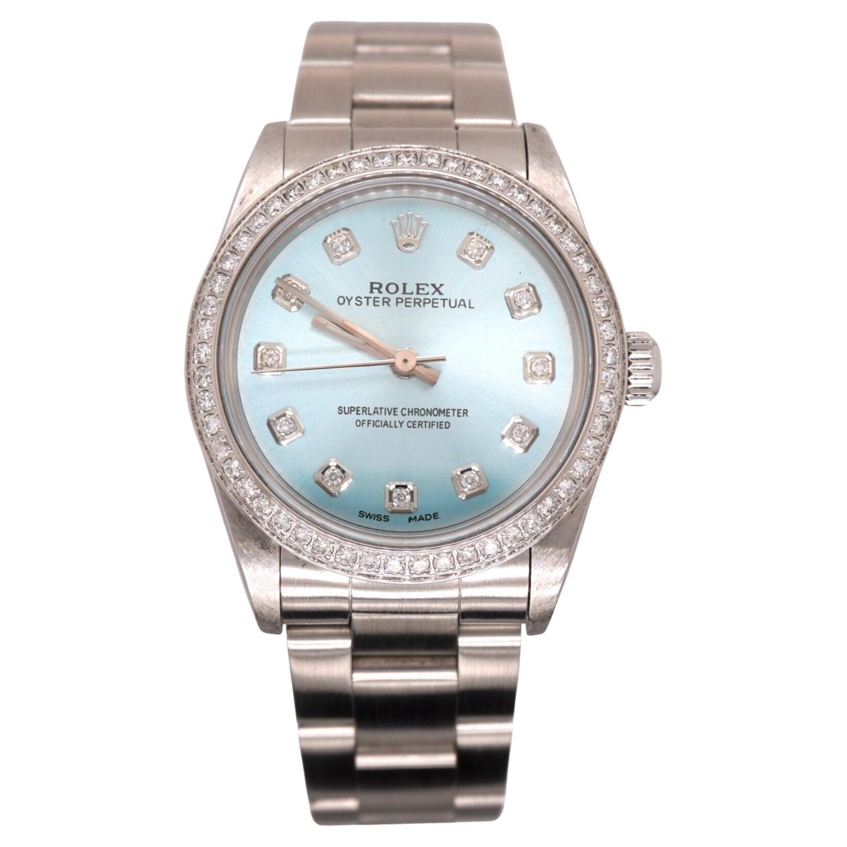 Rolex Oyster Perpetual 31mm 1.75ct Diamonds ICE Blue Steel Watch Ref 77080 For Sale