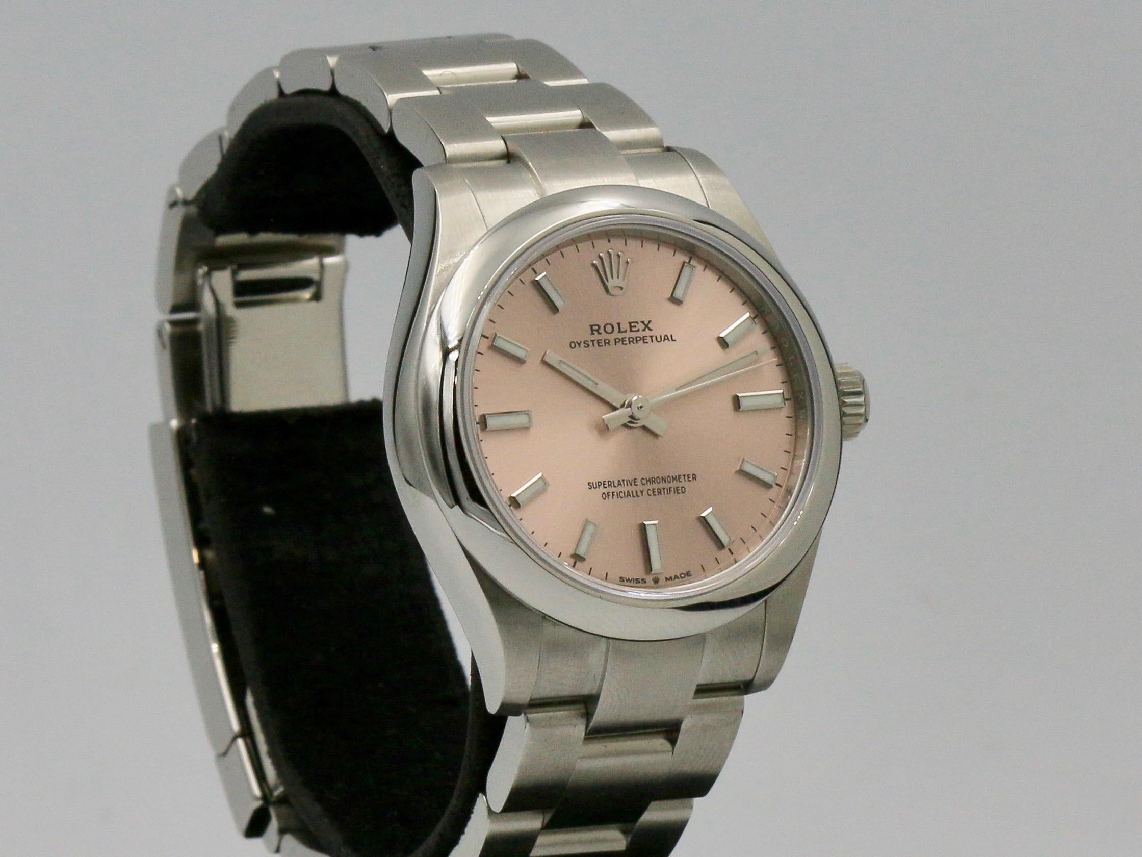 Rolex Oyster Perpetual
Reference 277200
Diameter 31mm
Dial color pink
Steel material
The watch is NEVER WORN-NOS and comes with original box and papers