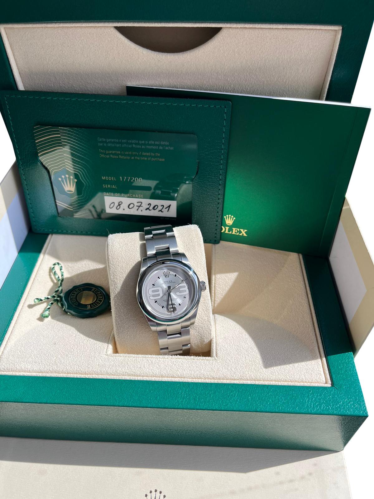Modernist Rolex Oyster Perpetual 31mm Maxi Arabic Dial Automatic Ladies Watch 177200 For Sale