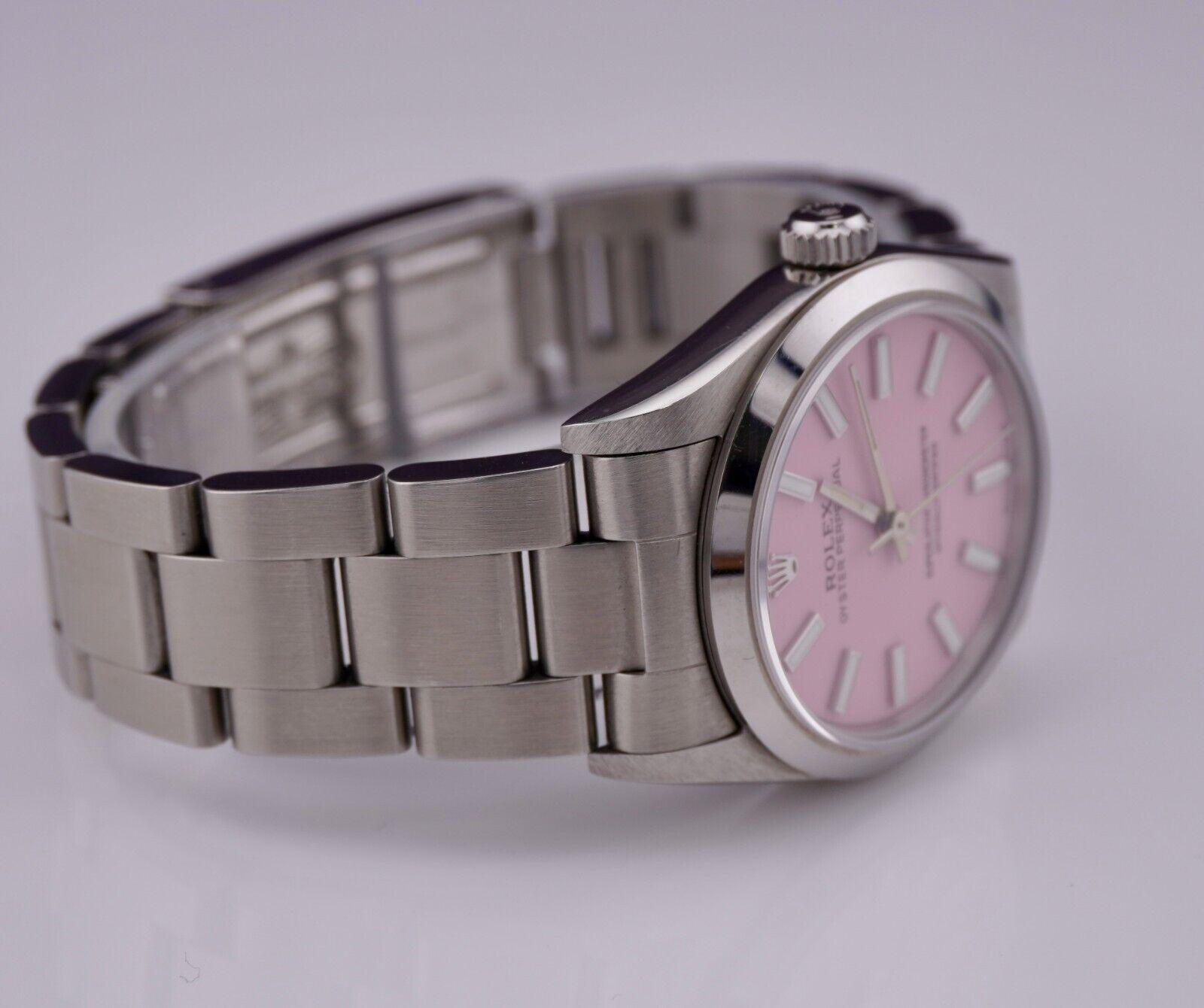 Rolex Oyster Perpetual 31mm Stainless Steel Pink Dial Watch Ref 77080 For Sale 2