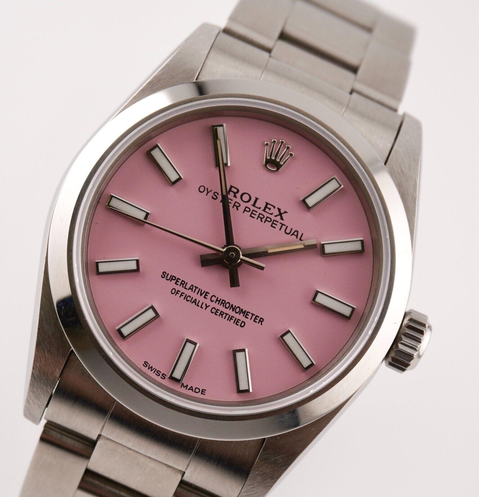 Rolex Oyster Perpetual 31mm Stainless Steel Pink Dial Watch Ref 77080 For Sale 4