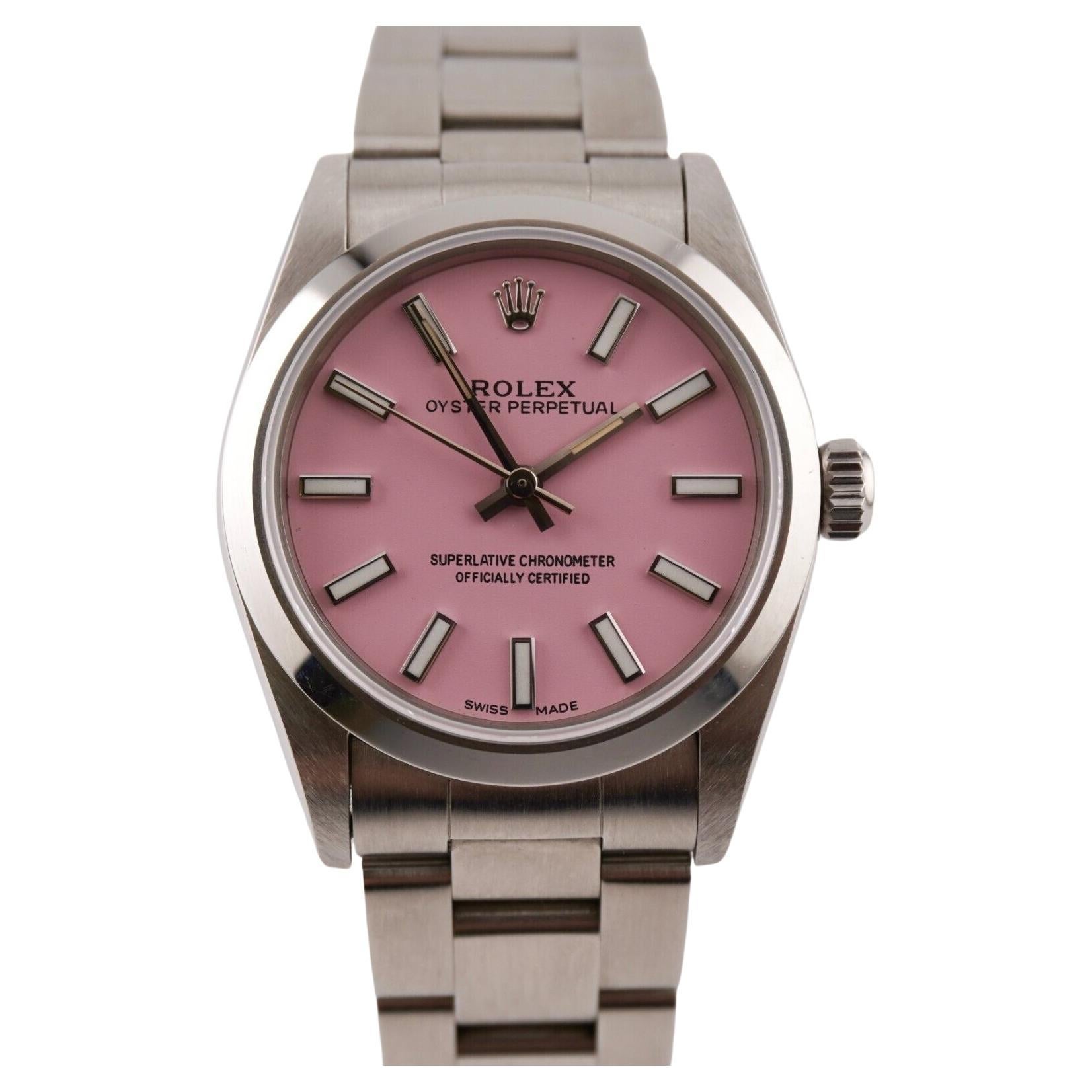 Rolex Oyster Perpetual 31mm Stainless Steel Pink Dial Watch Ref 77080 For Sale