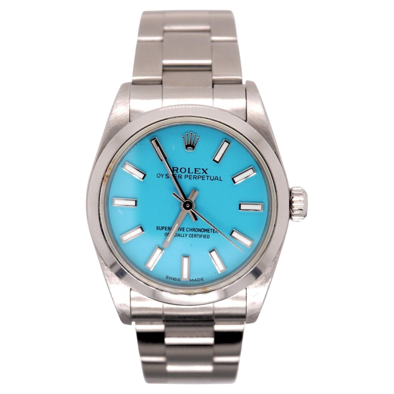 Rolex Oyster Perpetual 31mm Stainless Steel Tiffany Blue Dial Watch Ref 77080 For Sale
