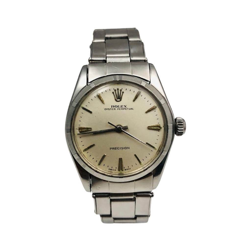 Women's or Men's Rolex Oyster Perpetual Vintage Engine Turned Bezel Stainless Steel