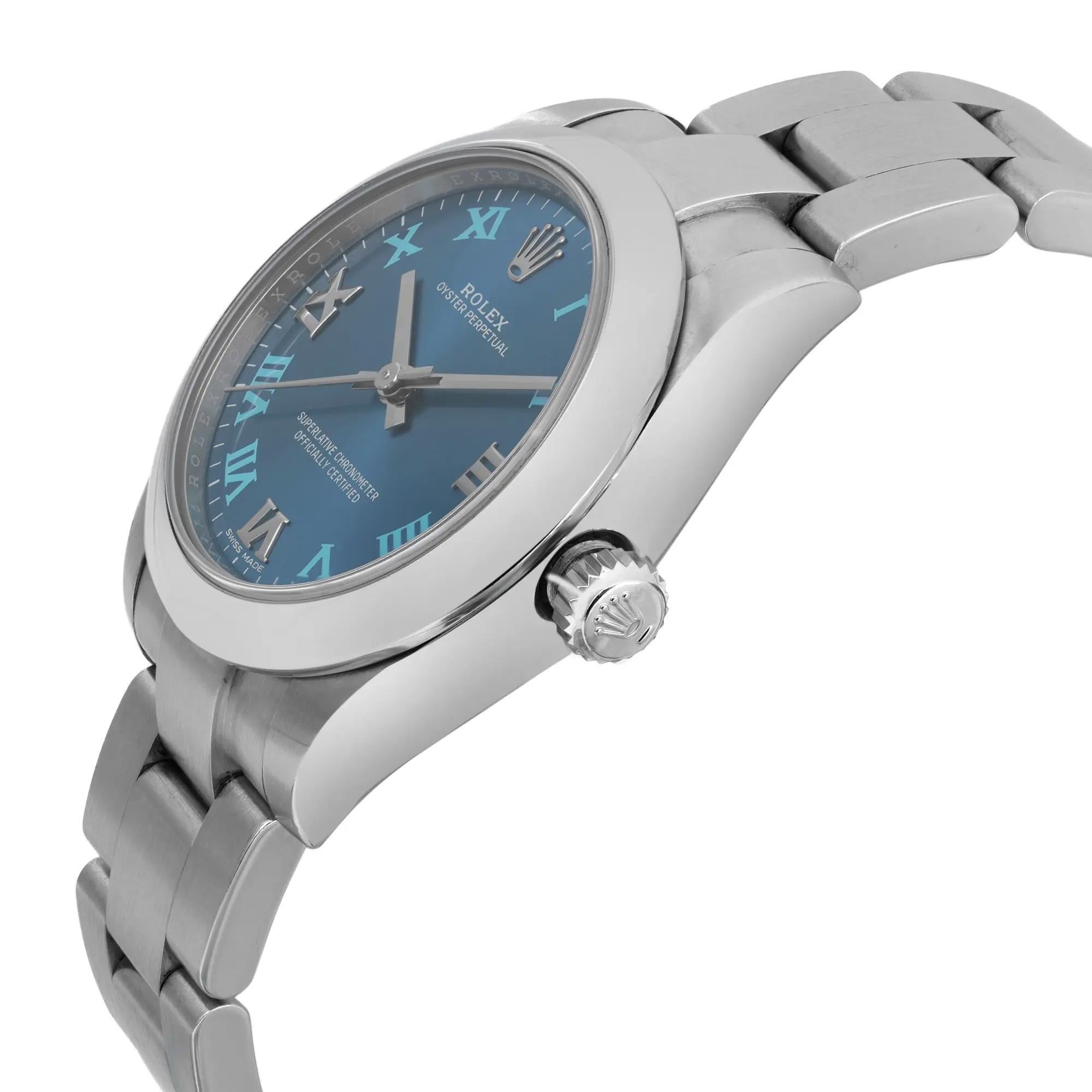 Rolex Oyster Perpetual 31MM or blanc acier cadran bleu 177200 Excellent état - En vente à New York, NY