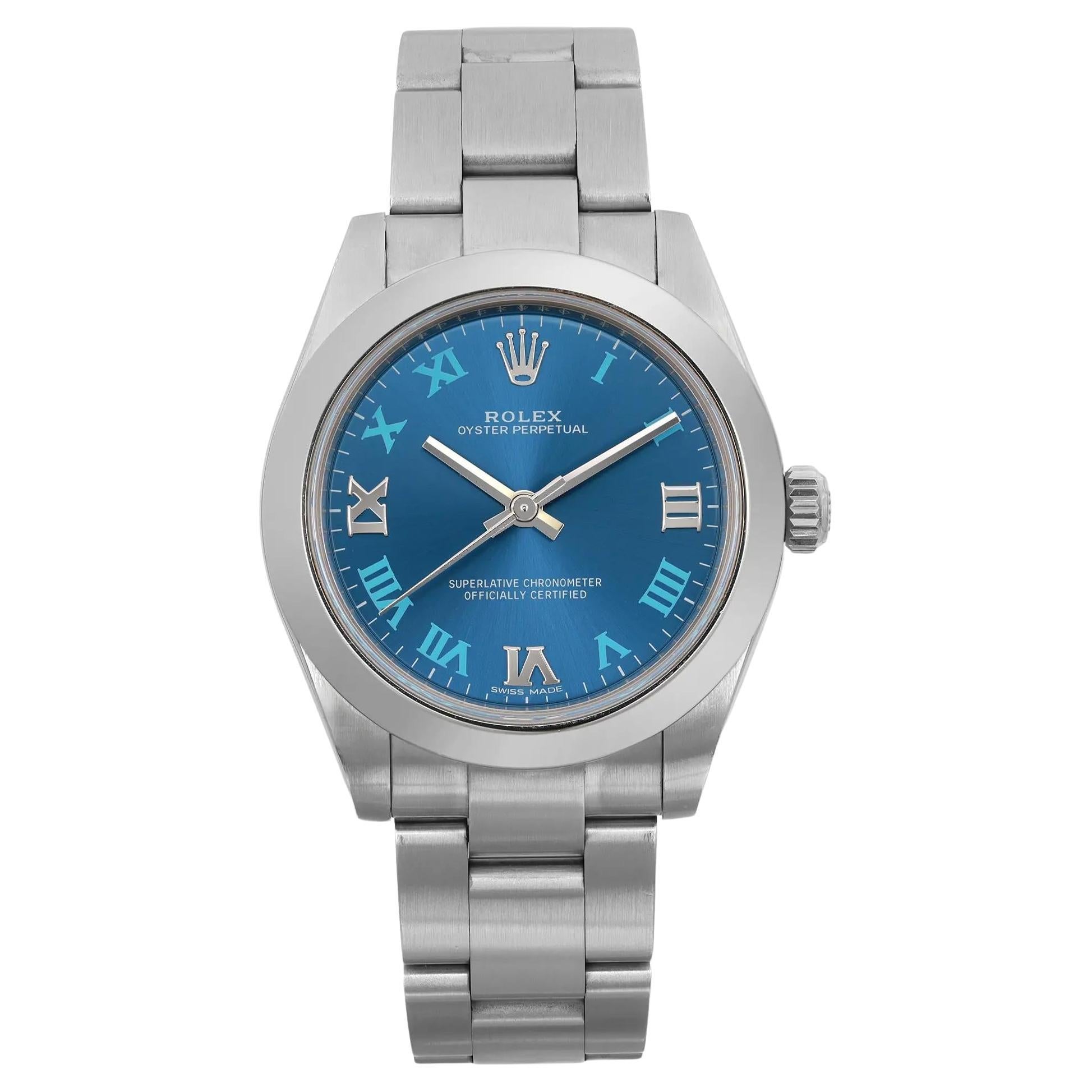 Rolex Oyster Perpetual 31MM or blanc acier cadran bleu 177200 en vente