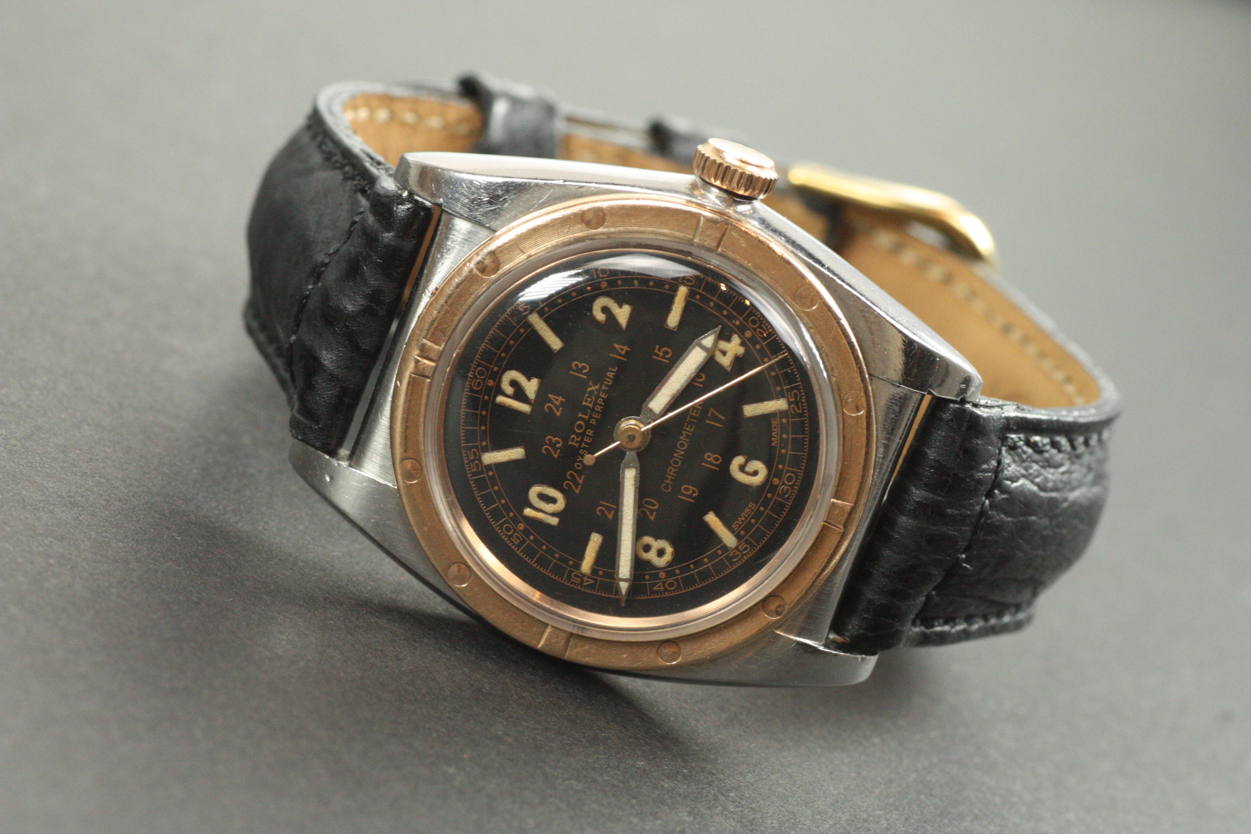 Seltenes und wunderschönes Exemplar der Rolex Bubbleback Reference 3372 Armbanduhr in ausgezeichnetem Zustand für ihr Alter von 75+ Jahren. Die Bubbleback gilt als die erste selbstaufziehende Armbanduhr von Rolex. Diese Uhr befindet sich in einem