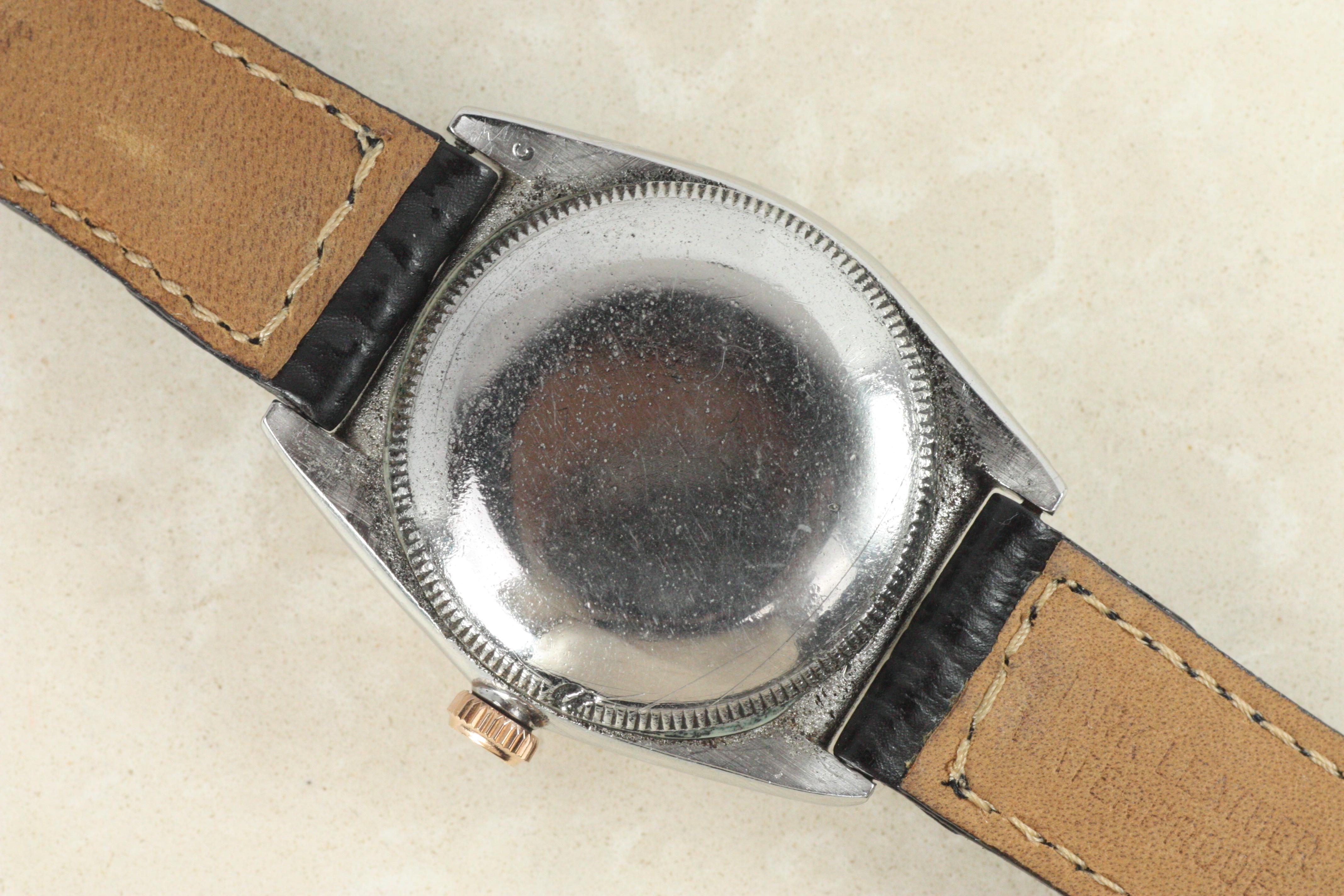Rolex Oyster Perpetual 3372 Blasenrücken-Armbanduhr, Stahl 18K Roségold ca. 1940er Jahre Herren im Angebot