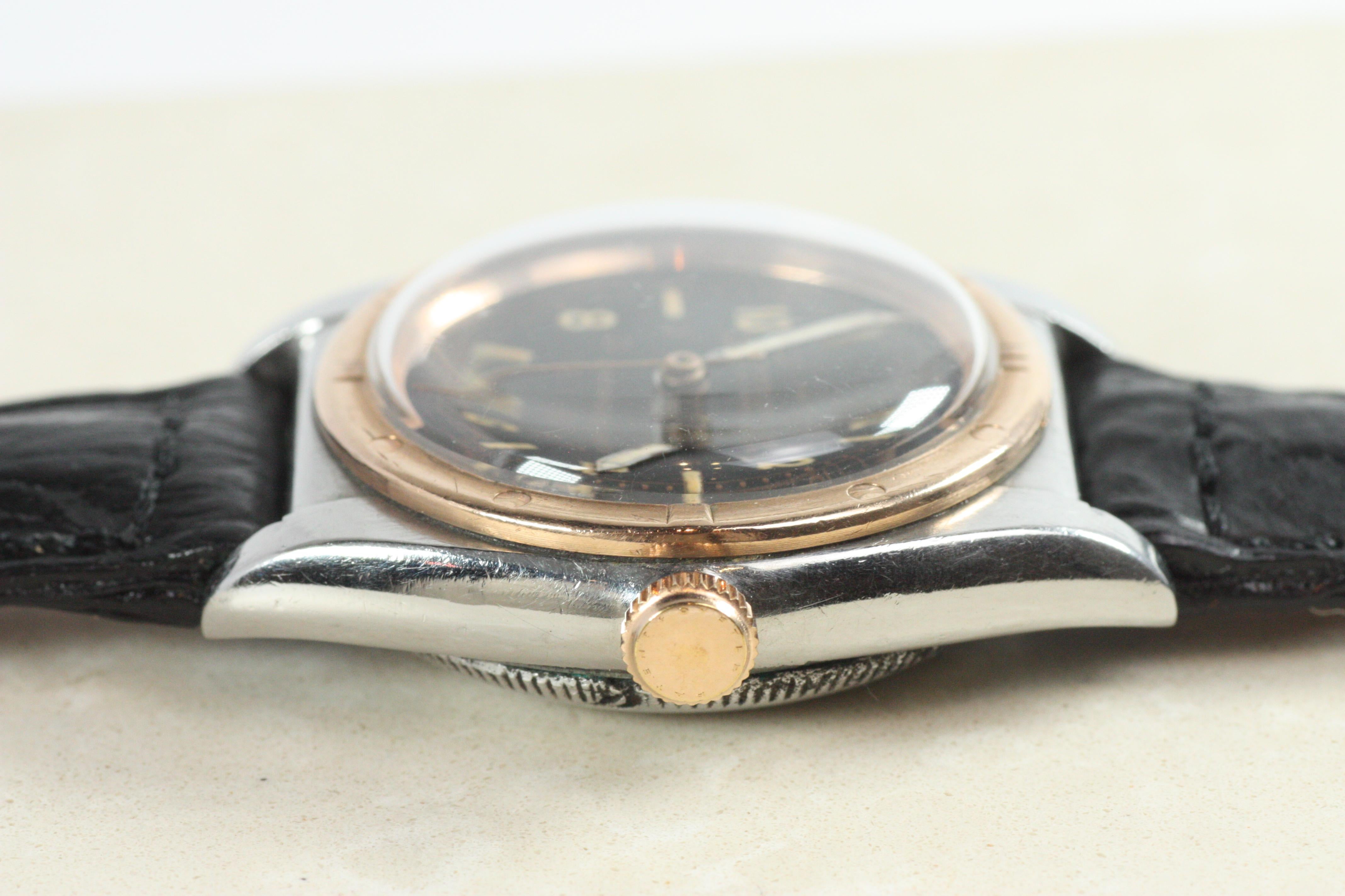 Rolex Oyster Perpetual 3372 Blasenrücken-Armbanduhr, Stahl 18K Roségold ca. 1940er Jahre im Angebot 1