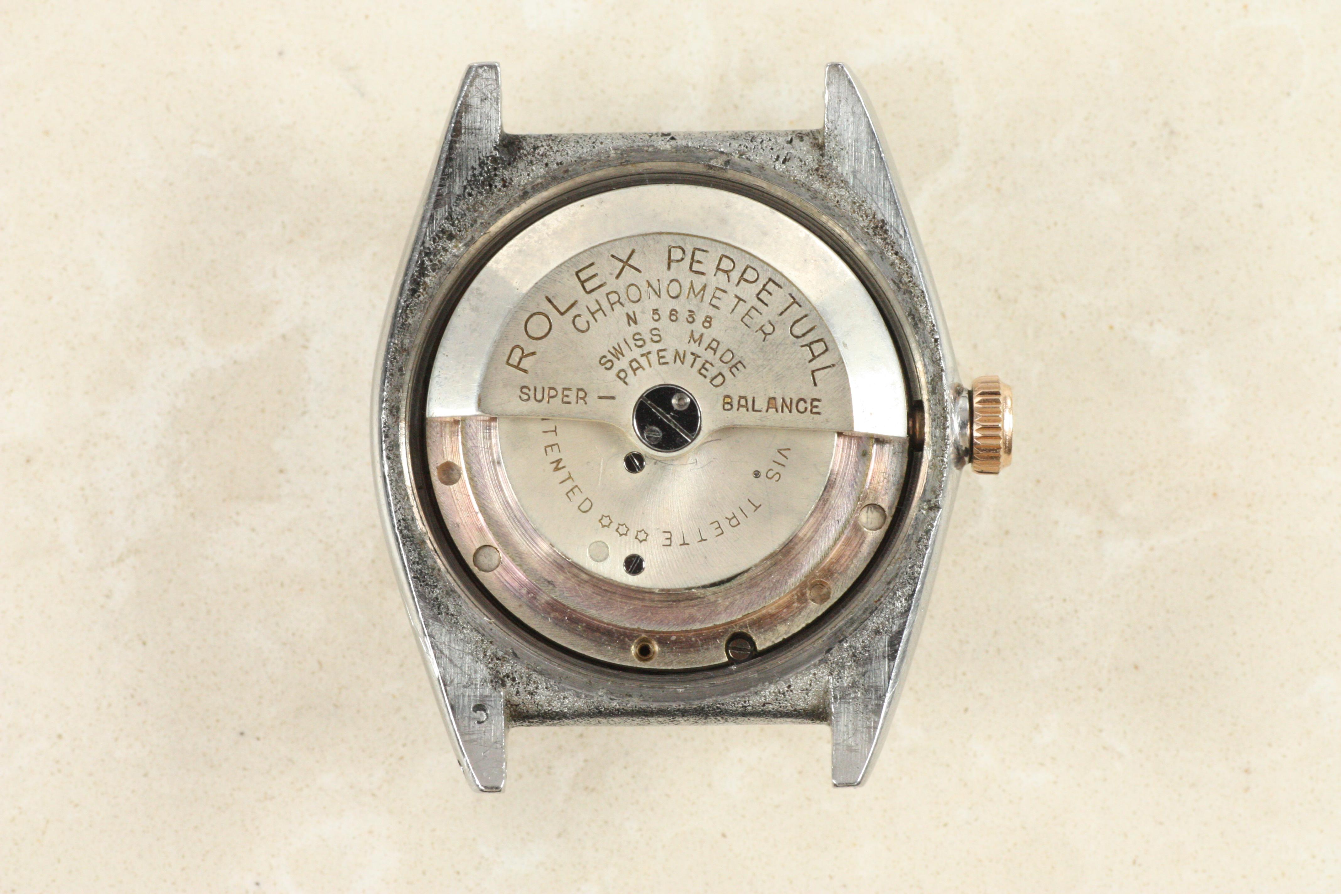 Rolex Oyster Perpetual 3372 Blasenrücken-Armbanduhr, Stahl 18K Roségold ca. 1940er Jahre im Angebot 5