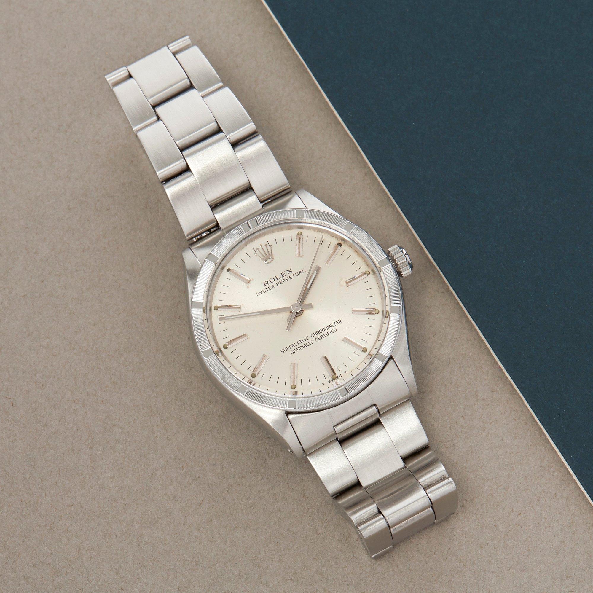 Xupes Reference: W007580
Manufacturer: Rolex
Model: Oyster Perpetual
Model Variant: 34
Model Number: 1007
Age: 1973
Gender: Unisex
Complete With: Rolex Service Pouch 
Dial: Silver Baton
Glass: Sapphire Crystal
Case Size: 34mm
Case Material: