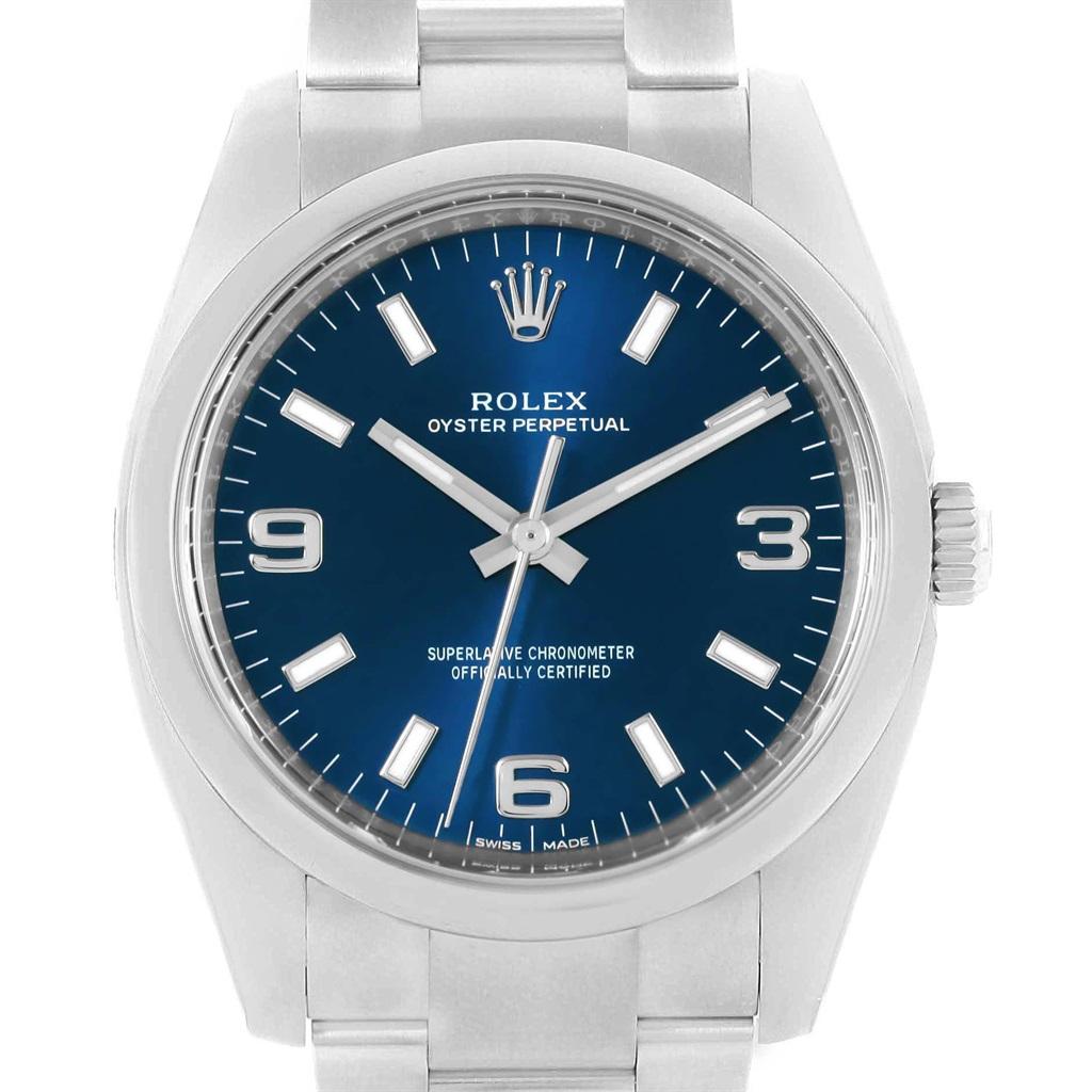 Rolex Oyster Perpetual 34 Blue Dial Oyster Bracelet Watch 114200 Unworn For Sale