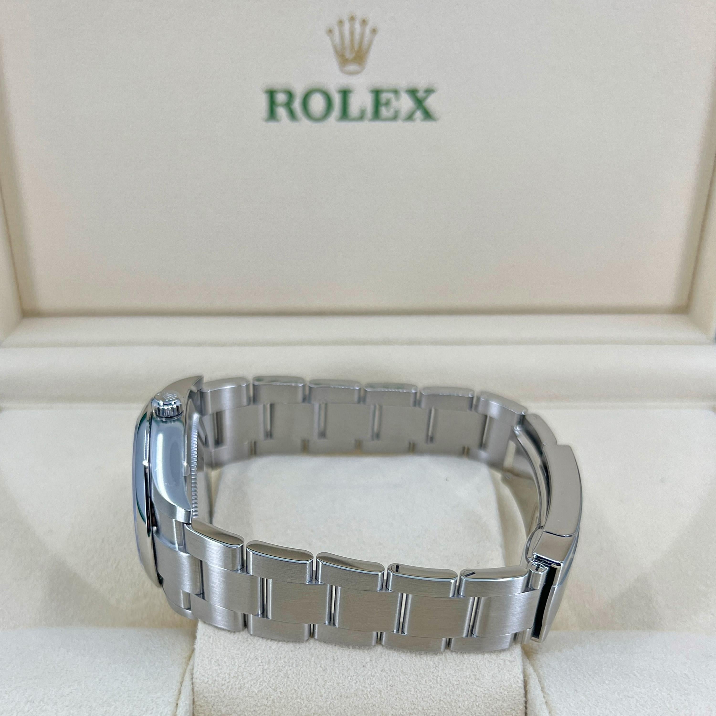 Rolex Oyster Perpetual 34 mm 2022 Blue Dial 124200 Unworn Watch Complete For Sale 4