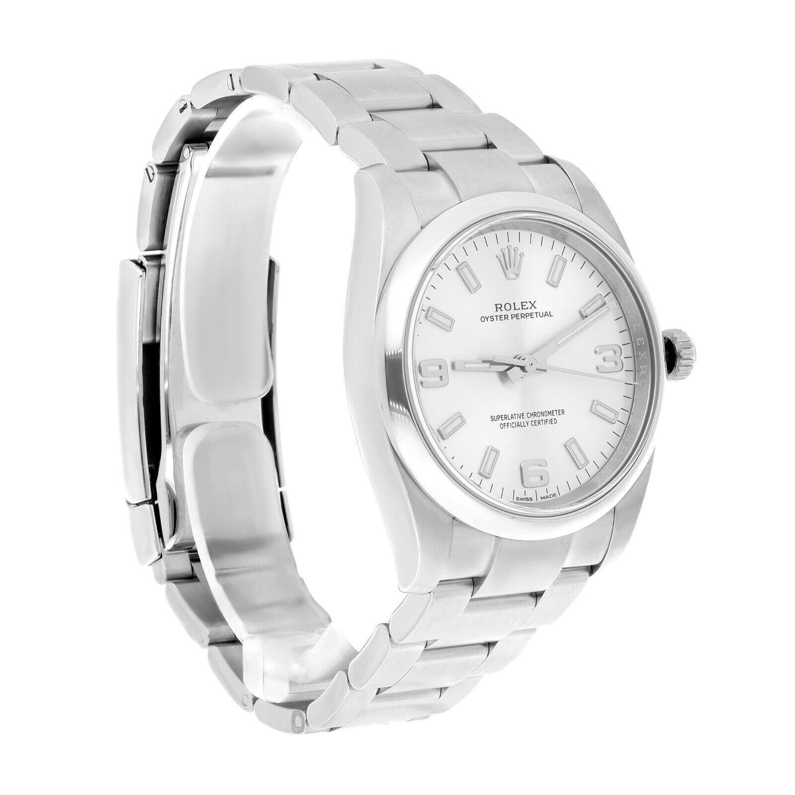 Rolex Oyster Perpetual 34mm 114200 Stainless Steel Watch Silver Index Dial For Sale 2