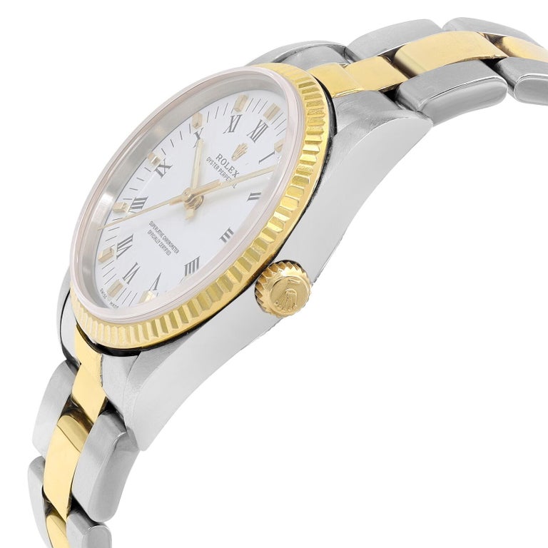 Rolex Oyster Perpetual 34mm 14233 18K Gold Stahl Weißes Zifferblatt