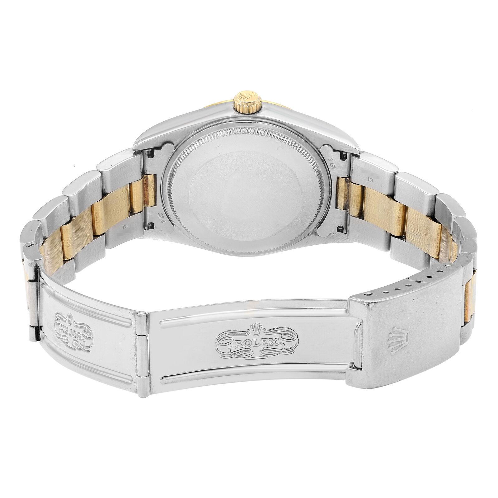 Rolex Oyster Perpetual 34mm 14233 18K Gold Steel White Buckley Dial Mens Watch In Fair Condition In New York, NY