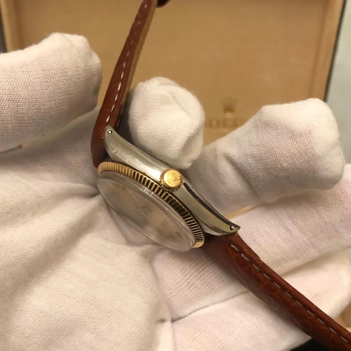 Rolex Oyster Perpetual 34mm 14k Yellow Gold Fluted Bezel Leather 1