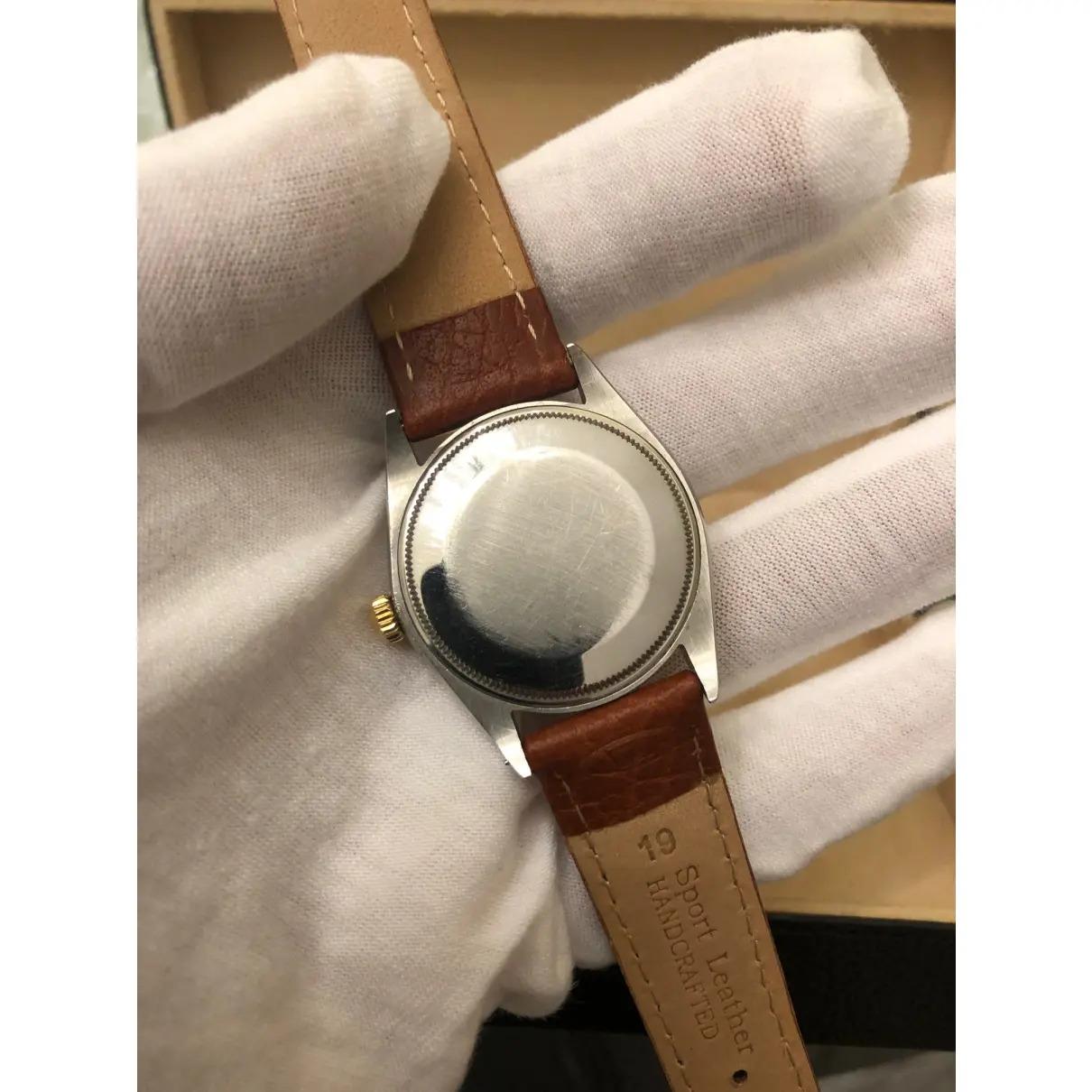 Rolex Oyster Perpetual 34mm 14k Yellow Gold Fluted Bezel Leather 3