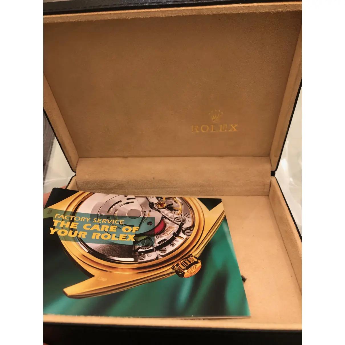 Rolex Oyster Perpetual 34mm 14k Yellow Gold Fluted Bezel Leather For Sale 4