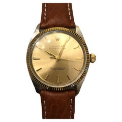 Rolex Oyster Perpetual 34mm 14k Yellow Gold Fluted Bezel Leather