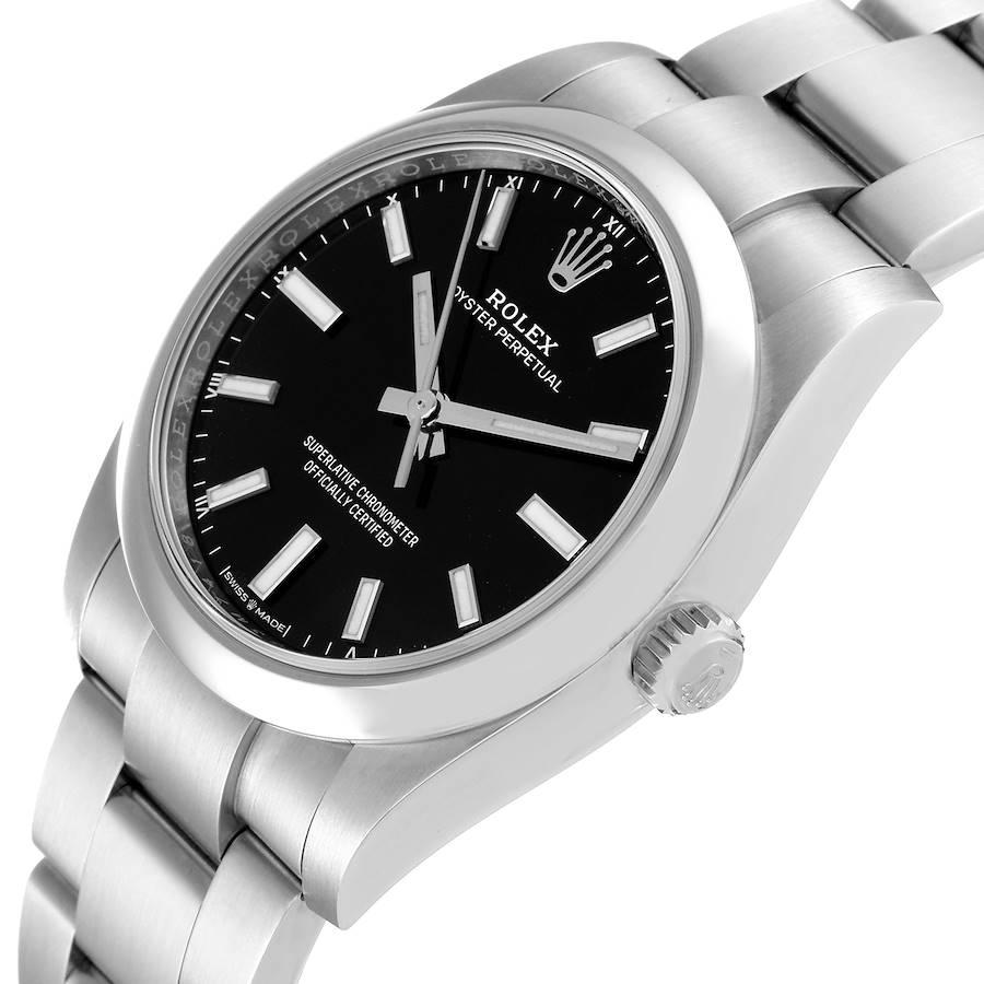 Rolex Oyster Perpetual 34mm Black Dial Steel Mens Watch 124200 Box