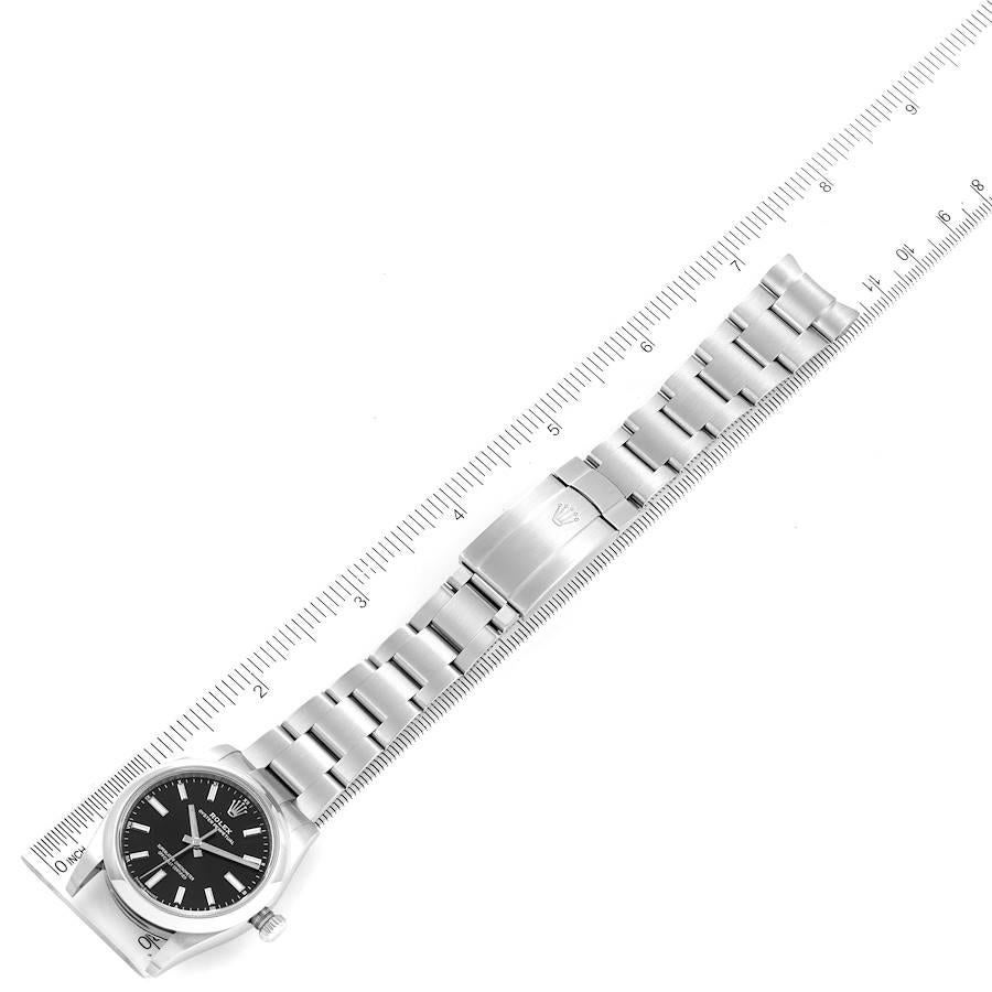 Rolex Oyster Perpetual Schwarzes Zifferblatt Stahl Unisex-Uhr 124200 Box Card im Angebot 7