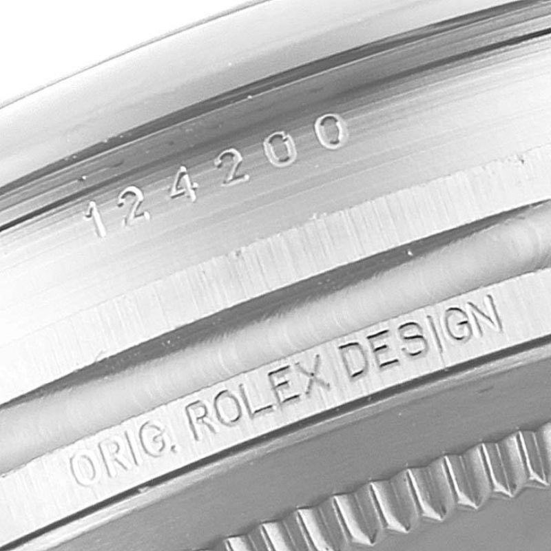 Rolex Oyster Perpetual Schwarzes Zifferblatt Stahl Unisex-Uhr 124200 Box Card im Angebot 4