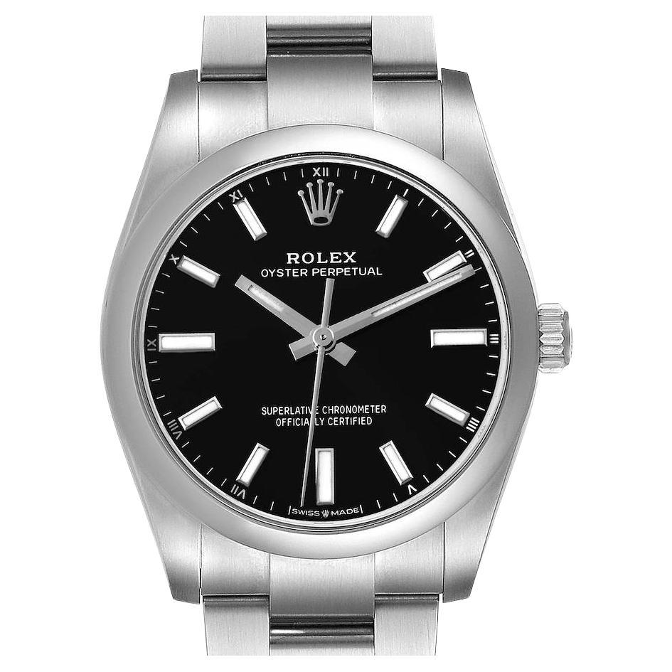 Rolex Oyster Perpetual Black Dial Steel Unisex Watch 124200 Box Card
