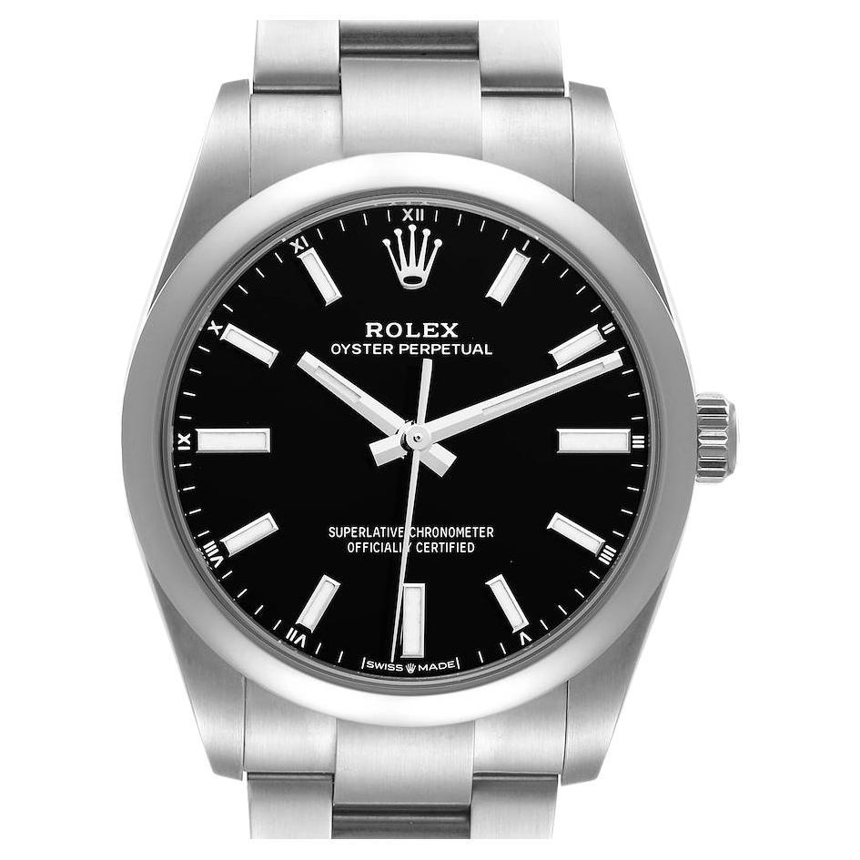 Rolex Oyster Perpetual Black Dial Steel Unisex Watch 124200 Box Card